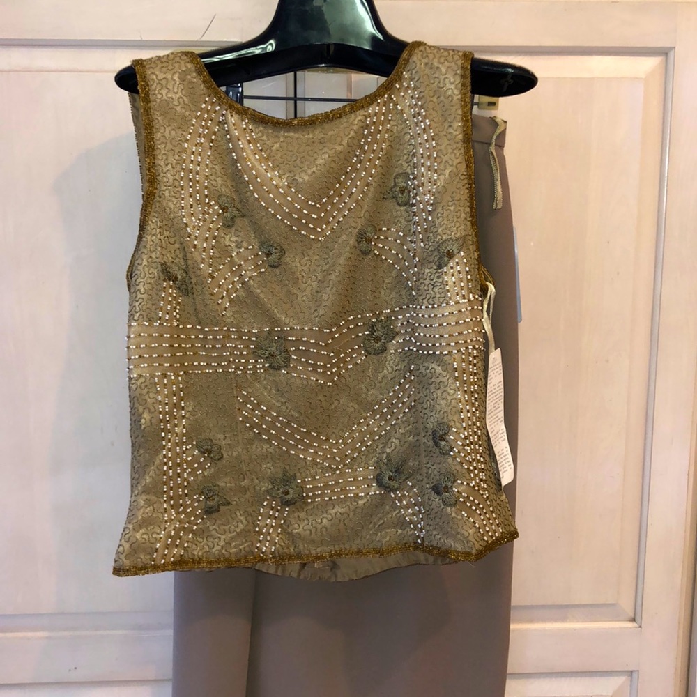 Two Piece Ladies Beaded Beige Evening Gown